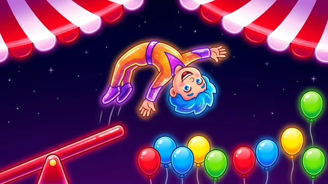 Circus Bounce - Trampoline an acrobat through rows of balloons.