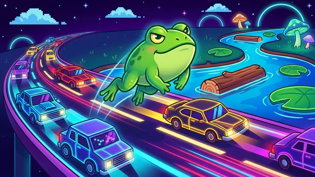 Freeway Frog - Five lanes of traffic, one very brave frog.
