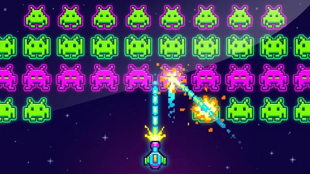 Space Invaders - Five rows of aliens, one cannon, zero room for panic.